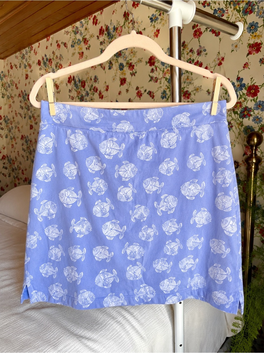 fresh produce y2k 90s periwinkle fish print mini skirt small coastal grandma